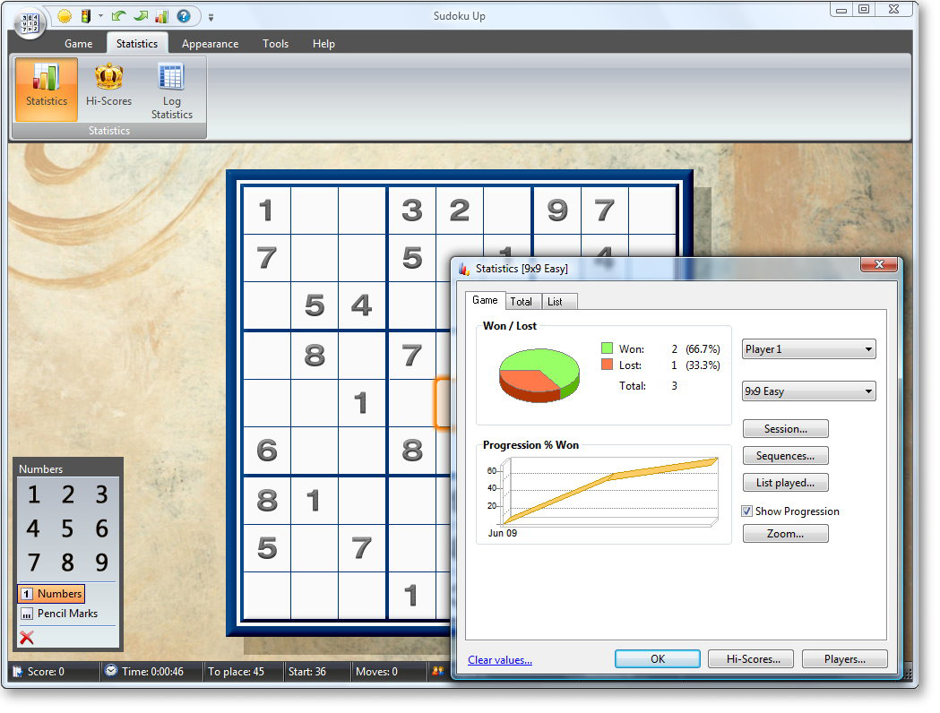Sudoku 2009 Layout - Statistics Screenshot