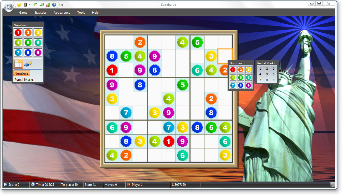 Sudoku Up - Layout with Symbols of America Background screenshot